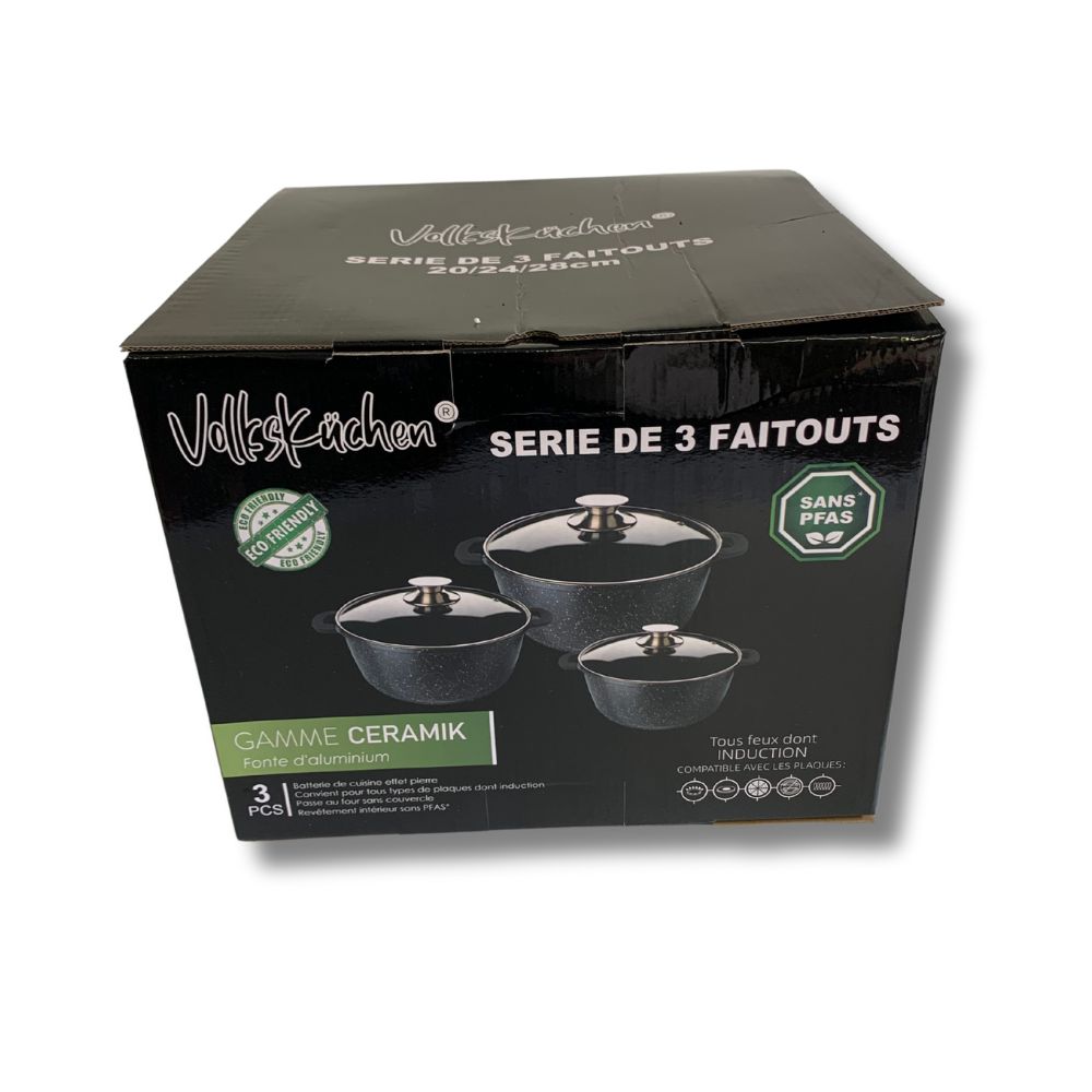 série 3 faitouts en fonte d'aluminium